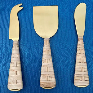 Ensemble à fromage élégant en rotin et acier inoxydable, produit le plus vendu, prix de gros d'usine, outils de cuisine, ensemble à fromage - Product Image 1