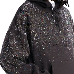 Sweat à capuche pour homme orné de strass, en coton premium, polaire épais, logo personnalisé, streetwear de luxe, fournisseur OEM ODM - Product Image 2