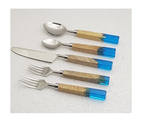 Vente directe d'usine de couverts en acier inoxydable ensemble de couverts en résine et manche en bois vaisselle vaisselle en résine ustensiles de cuisine couverts - Product Image 1