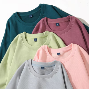 Sudadera con capucha de cuello redondo 100% algodón grueso de felpa, sudadera lisa con hombros caídos, sudadera oversize personalizada con cuello redondo - Product Image 3