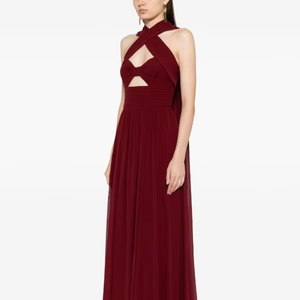 Elegante vestido de cóctel sin mangas modesto recortado detalle hasta el suelo vestido de noche de talla grande patrón de organza para graduación natural - Product Image 1