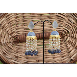 partywear brass traditional golden mattefinishing meenakari <b>long</b> beads jhumki with stone stud hoop <b>earing</b> for girls and women - Product Image 6