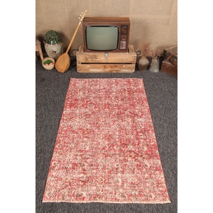 Tapis vintage de 3,9 x 6,6 pieds, tapis turc en laine à motifs floraux rouge brun - Product Image 1