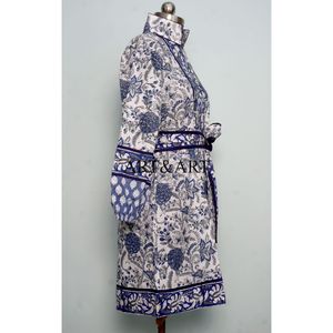 Indian Hand Block Printed Cotton Summer Dress Women Comfortable Daily Wear Floral Puff <b>Sleeve</b> Midi Natural Waist Washable Sweet - Product Image 4