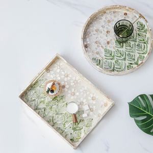 Bandeja de lujo con Incrustaciones de nácar de alta calidad, bandejas decorativas para servir, fregona, bandeja redonda personalizada, vajilla hecha en Vietnam - Product Image 1