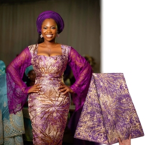 4318 nigeriano tessuto di pizzo Jacquard di alta qualità doratura africano in <span class=keywords><strong>Organza</strong></span> tessuto francese festa per le donne abiti - Product Image 1