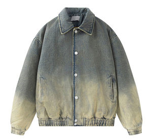 Chaqueta Universitaria de Mezclilla Lavada al Ácido Vintage, Unisex, con Parches Bordados, Cierre de Cremallera, Impermeable, Cortavientos, Transpirable, Ropa Urbana - Product Image 1