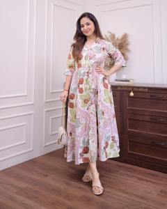 Vestido de algodón ecológico de estilo Vintage indio para mujer, bloque de mano, estampado Floral, ropa de verano informal de moda, logotipo dulce transpirable - Product Image 6