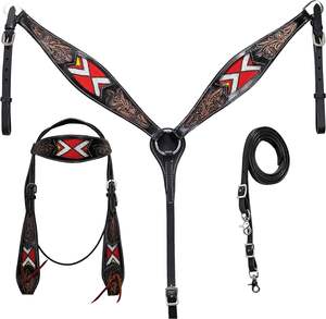Cabestro y Pechera para Caballo de Cuero Genuino, Cómodos, con Cuentas Personalizadas, Diseños Occidentales Ligeros, Calidad Superior - Product Image 1