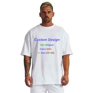 Camiseta estampada para hombre con logotipo personalizable en blanco de 300gsm personalizada, Camiseta lisa de gran tamaño para hombre - Product Image 1