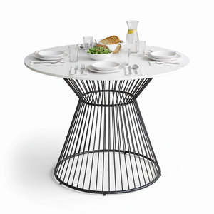BA68181 Modern 100cm Round Dining <b>Table</b> Set Extendable <b>Wooden</b> <b>Table</b> with Stone <b>Top</b> and Artistic Iron Legs Easy Assembly - Product Image 1