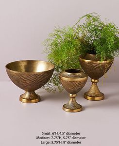 Juego de cuencos de flores de aluminio con pedestal envejecido dorado decorativo de 2 floreros de diseño de textura de lujo para Decoración de mesa de boda - Product Image 3