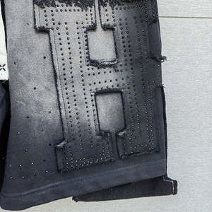 Vintage lavé 100% coton français éponge Shorts pantalon personnalisé en détresse Patch broderie hommes strass Sweat Shorts - Product Image 4