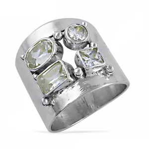 Bague tendance pour femme en argent sterling 925 plaqué or, motif géométrique, ornée de plusieurs pierres précieuses, hypoallergénique et idéale comme cadeau - Product Image 2