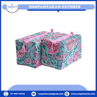 Ensemble de 2 trousses de maquillage en coton imprimé à la main en Inde, matelassées avec fermeture éclair, trousse de cosmétiques à vendre à prix avantageux