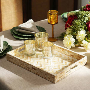 สําคัญสําหรับบ้านถาดเสิร์ฟแม่มุกสี่เหลี่ยมผืนผ้าพร้อมที่จับถาด MOP ที่หรูหราสําหรับเครื่องดื่มและอาหาร - Product Image 5