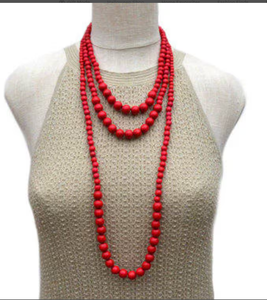 Trendy <b>Red</b> Wooden Necklace Beaded <b>Scarf</b> Necklace, Fringe Beaded Bandana - Product Image 4