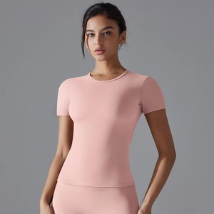 Yoga à manches courtes sport T-shirt femmes Push Up hauts vêtements de course Yoga Fitness haut court Gym entraînement chemises Sexy serré Yoga haut - Product Image 4