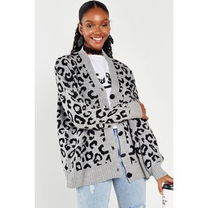 Cardigan da donna con motivo leopardato grigio 10012