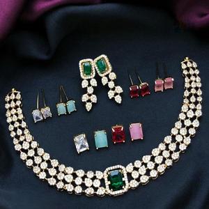 Conjunto de collar de diseñador de la mejor calidad con aspecto de piedras de acabado mate con pendientes para ocasiones especiales para mujer - Product Image 1