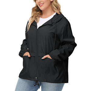 Women's Hooded Windproof <b>Jacket</b> With Pockets Full Sleeve Zipper Closure Solid Black Utility Style Spring Wear - Product Image 4