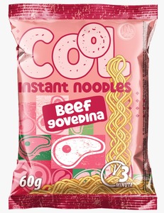 COOL Fried Instant Beef Noodles 60g <b>Wheat</b> Flour Block 3 Minute Kosher 18% Fat 12 Months Shelf Life DEM Kulpin - Product Image 1