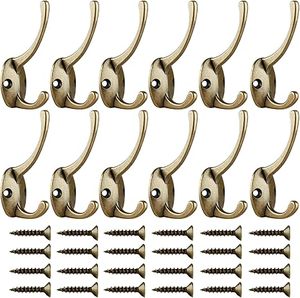 Ganchos de latón antiguo Rieles Tornillos montados en la pared Estilo retro Ganchos dobles Utilidad Ganchos negros Abrigo Bufanda Bolsa Toalla Llavero Sombrero - Product Image 5
