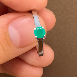 Elegant Women's Rhodium Plated 925 Silver Romantic <b>Emerald</b> Solitaire Prong Setting Dainty <b>Band</b> Engagement Wedding Anniversary - Product Image 1