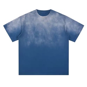 T-shirt pour homme, coupe ample, manches courtes, col rond, tricoté, 100% coton, lavage à l'acide, séchage rapide, streetwear - Product Image 1