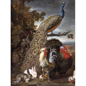 PAVO REAL TURQUÍA CONEJOS PÁJARO 6x8 Mural de pared de cerámica Cocina y baño Backsplash Azulejo para decoración de cocina y baño - Product Image 1