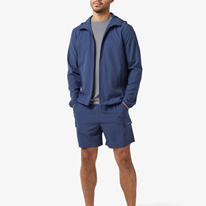 Conjunto de chaqueta cortavientos y pantalones cortos unisex para hombre, traje de verano de secado rápido transpirable con estampado sólido de dos piezas - Product Image 3