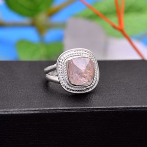 Classic Rough Pink <b>Rose</b> <b>Quartz</b> Ring 925 Sterling Silver Natural Gemstone Handmade Jewelry January Birthstone Birthday Gift Party - Product Image 4