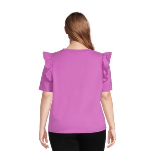 Camiseta holgada de manga corta con volantes para mujer, ropa de verano con cuello redondo, talla grande, de BD - Product Image 2