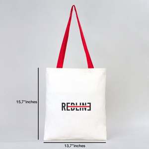 กระเป๋าผ้าฝ้ายสั่งทำพร้อมหูหิ้วสีแดง ขนาด 14x16 นิ้ว พิมพ์โลโก้หรือรูปภาพตามต้องการ  รีไซเคิลได้ พิมพ์โลโก้หรือรูปภาพลงบนกระเป๋าผ้าฝ้ายธรรมดา - Product Image 5