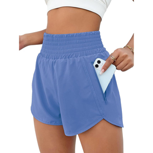 Pantalones cortos para mujer, pantalones cortos atléticos de cintura alta, pantalones cortos elásticos impermeables para gimnasio y entrenamiento con bolsillo para correr y Deportes - Product Image 1