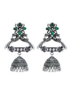 Best Selling Oxidised Silver Plated Crystal <b>Studded</b> Peacock Jhumka <b>Earrings</b> for Women <b>Girls</b> Stylish Fashion Jewelry - Product Image 6