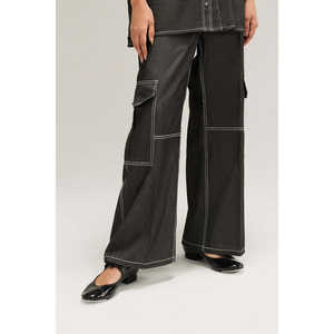 Pantalones Anchos de Mezclilla Negra con Estampado Floral, Adornos de Pedrería, Transpirables, de Cintura Alta, Corte Recto Holgado para Mujer, Estilo Y2K - Product Image 3