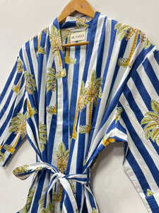 ชุดคลุมผ้าฝ้ายลายดอกไม้ คอวี พิมพ์โลโก้ด้านหน้า แบบ unisex ของขวัญฤดูร้อนสำหรับเขา  แบบยาว มีเชือกผูก  ชุดชายหาด - Product Image 6