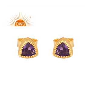 Offre spéciale Boucles d'oreilles en argent sterling plaqué or 18 carats avec améthyste naturelle et pierres précieuses Fabricant de bijoux personnalisé - Product Image 1