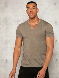 เสื้อผ้าลำลองผู้ชายเสื้อยืดแขนสั้นคอกลมวัสดุผ้าฝ้ายสีทึบเสื้อทีเชิ้ตผู้ชายแห้งเร็ว - Product Image 2