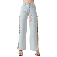 Pantalones de mezclilla elásticos de cintura alta 2025 para mujer, pantalones vaqueros holgados de carga informales, pantalones de moda de alta calidad con múltiples bolsillos, servicio OEM
