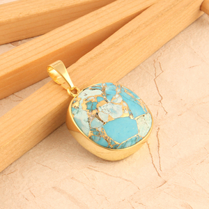 Pendentif bohème classique plaqué or 24k Unique mohave en cuivre turquoise pendentif en forme de coussin en pierre précieuse pour la fabrication de bijoux cadeau - Product Image 2