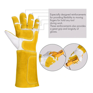 Guantes de seguridad de cuero de color sólido de diseño único Guantes de soldadura de protección de Palma Fabricante Guantes de cuero resistentes al calor - Product Image 5