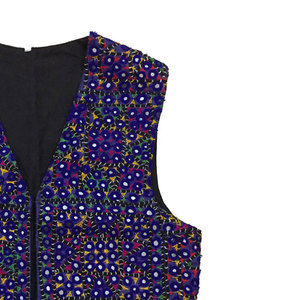 Abrigo de cintura bordado a mano para hombres, medio chaleco tradicional, hecho a mano, azul - Product Image 4