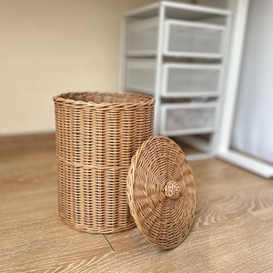 Panier à déchets en osier avec couvercle, fait main, écologique, paniers de rangement en rotin naturel, moderne, multifonction, Artex Green Earth, fabriqué au Vietnam - Product Image 4