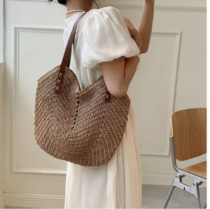 New Fashion 2023 Summer Straw Handbags <b>Women</b> Shoulder <b>Bags</b> Solid Color Hand-Woven <b>Beach</b> <b>Bags</b> Direct From Indian Supplier - Product Image 2