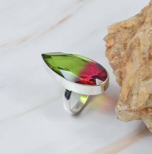 Elegant 925 Sterling Silver Watermelon Quartz Ring Handmade Pear Shape Gemstone Jewelry <b>for</b> Party Perfect <b>Gift</b> <b>for</b> <b>Her</b> - Product Image 2