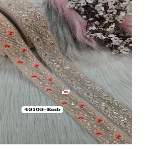 Cordones bordados hechos a medida con diseño de flores en tela de base de algodón en color pastel claro para realzar vestidos de novia - Product Image 6