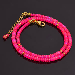 Collier de perles d'opale éthiopienne de feu rose lisse, collier de pierres précieuses, collier délicat, AAA + bijoux d'opale de feu, cadeau pour elle. - Product Image 2