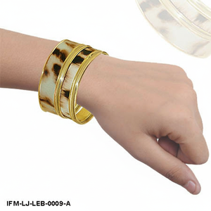 Ensemble de bracelets en cuir imprimé léopard et laiton poli faits à la main, 3 pièces, bracelets empilables à imprimé animal - Product Image 4